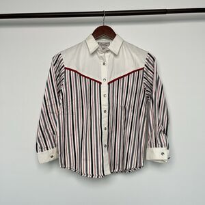 VINTAGE WRANGLER WESTERN WEAR FOR GIRLS SHIRT COTTON PEARL BUTTON STRIPE SIZE 14